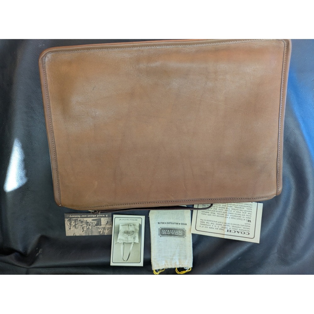 Vintage Coach NYC British Tan Leather Portfolio Clutch Wristlet Bag 9545 70s 80s